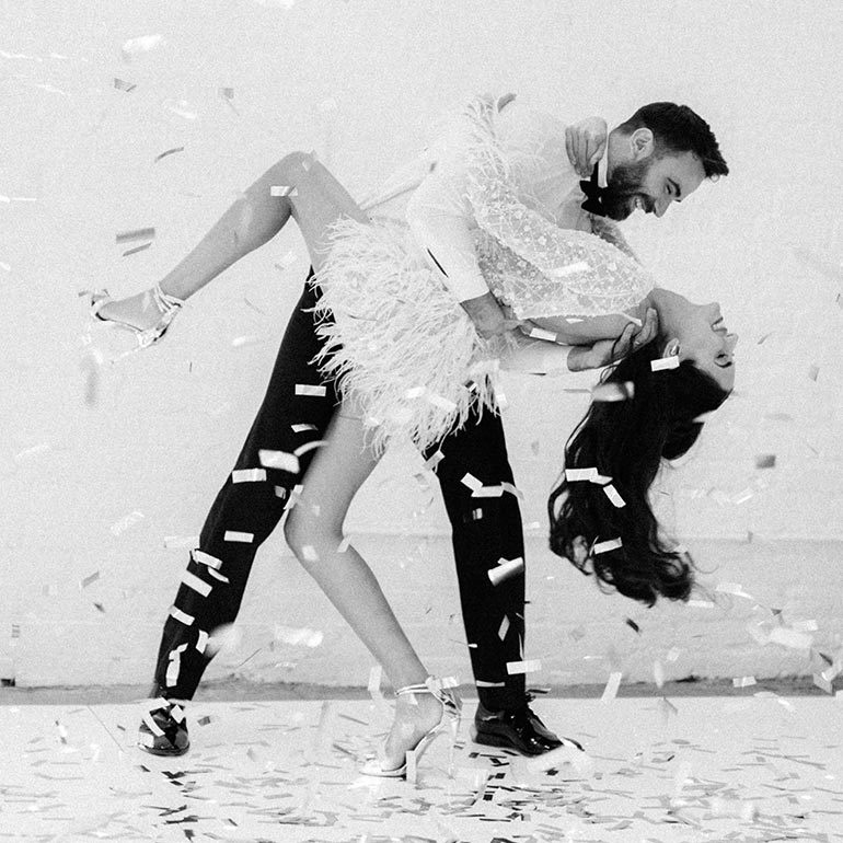 Bride and groom dancing