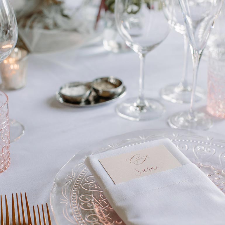 Wedding place setting at Ragley Hall