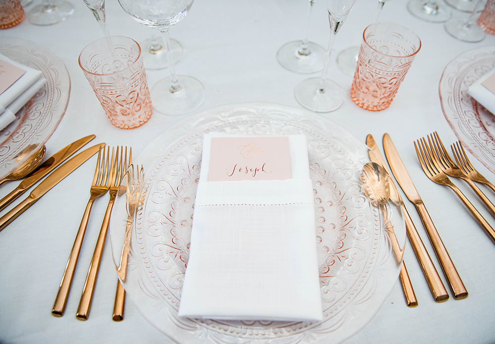 Wedding place setting at Ragley Hall